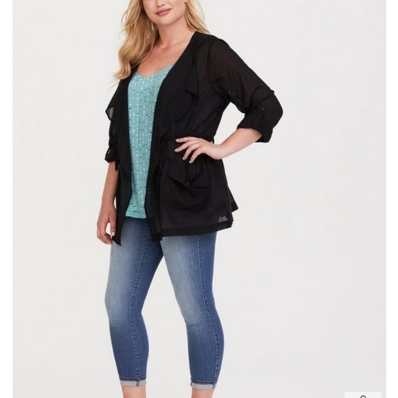Torrid Black Voile Lightweight Jacket Cinch Waist 00XL US 10 - Picture 2 of 12